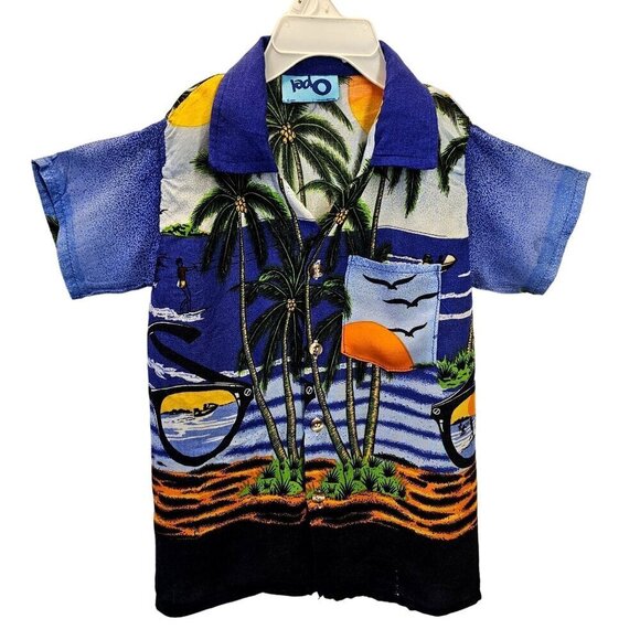 Opel Baby Boy Hawaiian Shirt 2T Button-Up Sunset Palms Beach Design Soft Rayon - Picture 1 of 6